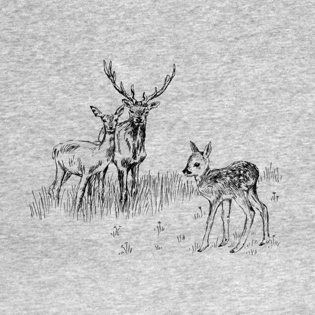 Deer family print by rachelsfinelines